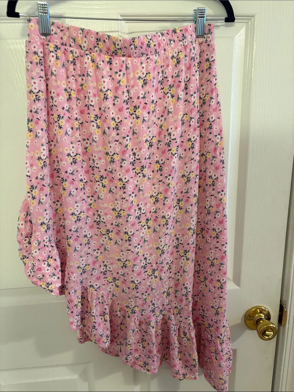 No Boundaries Pink Floral Cottagecore Asymmetrical Ruffle Skirt - Picture 3 of 3